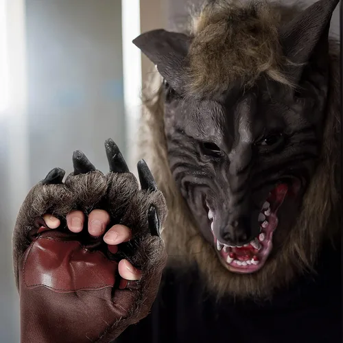 Miniatura 5 de Guantes de Halloween con garras de lobo peludo de animales de la pata de la bestia de las manos de la bestia para los favores de la fiesta