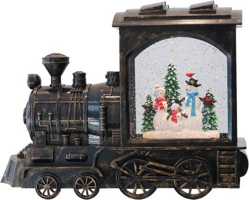 Miniatura 10 de Linterna musical de globo de nieve de Navidad, funciona con pilas con temporizador de 6 horas, tren giratorio de globo de nieve iluminado con Papá
