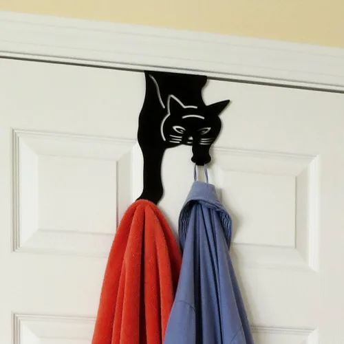 Miniatura 11 de Evelots Organizador para colgar toallas y abrigos sobre la puerta, con 4 ganchos, diseño de gatito, fácil instalación sin herramientas, hierro
