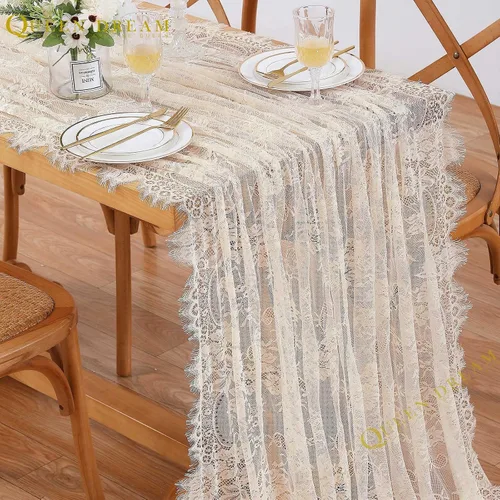 Miniatura 7 de QueenDream Mantel rectangular de 60 x 120 pulgadas, manteles de encaje con patrón floral traslúcido para comedor rústico, cocina, fiesta, decoración