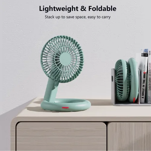 Miniatura 7 de Ventilador de escritorio plegable, ventilador de techo recargable USB con base de anillo, mini ventilador portátil silencioso de mesa