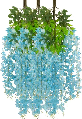 Miniatura 18 de Paquete de 12 guirnaldas de flores colgantes de glicina blanca, enredaderas de flores artificiales de 3.77 pies, glicinia falsa, guirnalda colgante