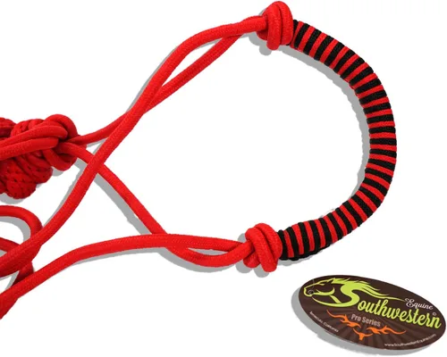 Miniatura 2 de SOUTHWESTERN - Cabestro de cuerda y correa con diseño trenzado para la nariz, equino Rojo & negro