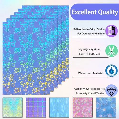 Miniatura 3 de Clabby 36 hojas de papel holográfico para pegatinas A4, láminas laminadas holográficas de vinilo, autoadhesivas, impermeables, transparentes, 11.7 x
