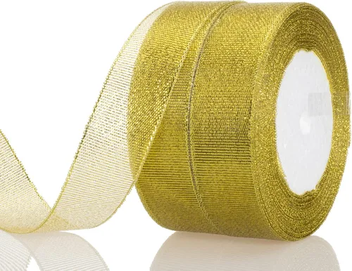 Miniatura 15 de YASEO Cinta de purpurina dorada de 1 1/2 pulgadas, 25 yardas de cinta de tela metálica brillante para envolver regalos, decoración de fiestas