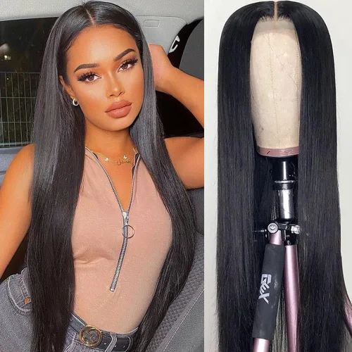 Miniatura 26 de Pelucas de cabello humano lacio de 20 pulgadas con encaje frontal de 13 x 6 pulgadas para mujeres negras, predepiladas con línea capilar natural