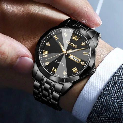 Miniatura 33 de OLEVS Juego de 2 relojes de cuarzo para parejas de San Valentín, calendario luminoso, ventana de fecha, 3 ATM, impermeable, casual, acero
