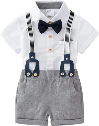 Miniatura 15 de Conjunto de pantalones cortos azules para bebé, trajes formales para bebés