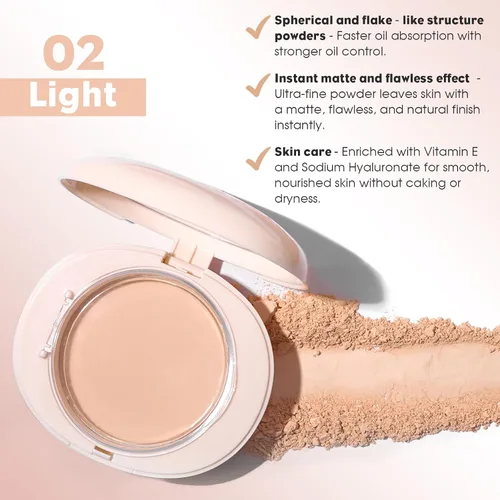 Miniatura 6 de UCANBE Polvo facial prensado 2 en 1 y maquillaje de base, polvo de ajuste impecable con control de aceite mate, maquillaje coreano, polvo de acabado