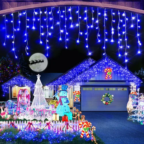 Miniatura 22 de Luces de Navidad para exteriores, 49 pies, 480 luces LED para exteriores, 90 tiras de luces de carámbano con 8 modos, temporizador impermeable