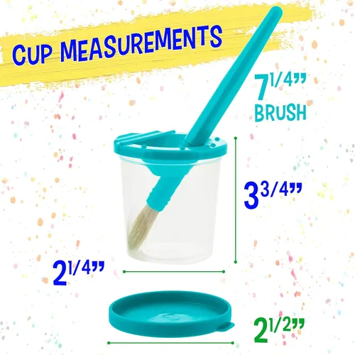 Miniatura 3 de U.S. Art Supply 10 piezas de vasos de pintura antiderrame para niños con tapas de color y 10 piezas de pinceles redondos grandes con mango de madera