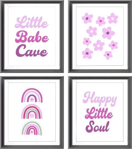 Miniatura 6 de Póster bohemio de Little Babe Cave Happy Little Soul para habitación de niños, bebés, niñas, sala de juegos, guardería, decoración retro de flores