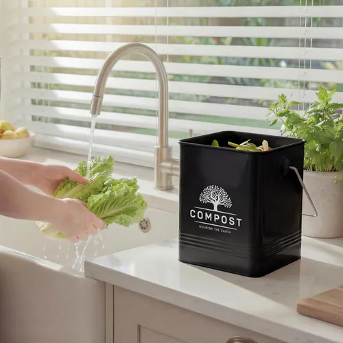 Miniatura 5 de PERFNIQUE Contenedor de compost de cocina, contenedor de compostaje para encimera de 1.7 galones con tapa, contenedor de compost interior incluye 2