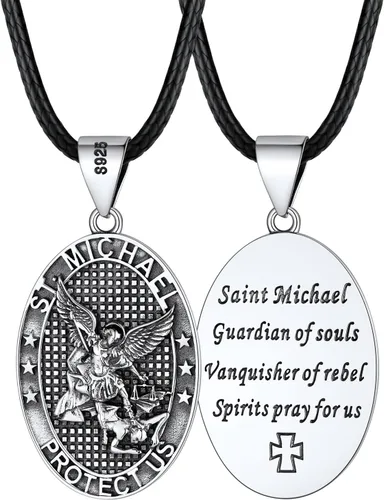Miniatura 35 de FaithHeart Collar de San Miguel, acero inoxidable, chapado en oro de 18 quilates, amuleto colgante de San Miguel Arcángel para hombres y mujeres
