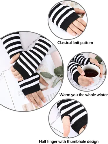 Miniatura 2 de 6 pares de guantes largos sin dedos para mujer, calentadores de brazos, de punto elástico