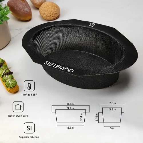 Miniatura 2 de Molde de silicona para hornear pan de masa madre peforada – Eslinga de pan de silicona ovalada perfecta para horno holandés – Revestimiento de olla