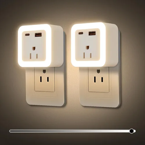 Miniatura 8 de JackonLux Luces nocturnas enchufables a la pared, paquete de 2 luces de reserva con batería recargable, sensor de atardecer a amanecer, luz nocturna