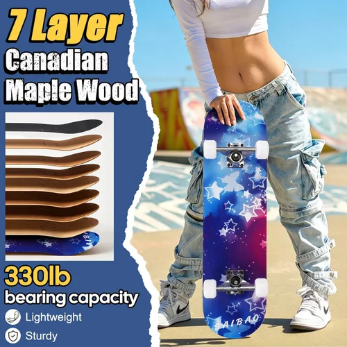 Miniatura 4 de Patinetas para principiantes, adultos, jóvenes, adolescentes, niños o niñas, de 31 x 8 pulgadas, patinetas completas de 7 capas de madera de arce