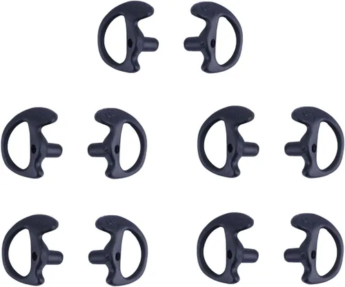 Molde de oreja de radio de dos vías de repuesto de silicona suave para audífonos de tubo de bobina acústica (color negro, 5 pares pequeños)