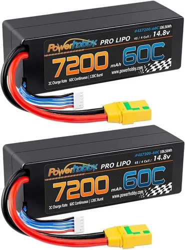 Miniatura 3 de PowerHobby 4S 14.8V 7200mAh 60C-120C Lipo Battery XT90 Plug 4-Cell Hard Case (2) Compatible con Arrma Kraton Outcast Talion Typhon