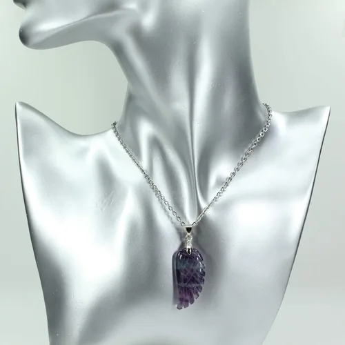 Miniatura 2 de Collares con colgante de ala de ángel tallada a mano con fluorita arcoíris natural, 18 pulgadas