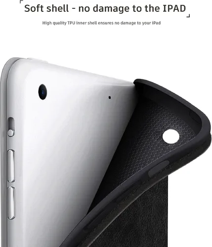 Miniatura 4 de Funda para iPad de 10.2 pulgadas, 9ª/8ª/7ª generación 2021/2020/2019, piel auténtica, función de encendido y apagado automático. Negro clásico