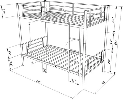 Miniatura 3 de East West Furniture DAT0WHI Danbury - Litera individual – Dos camas de metal separadas y escalera con tres escalones y barandillas – Litera