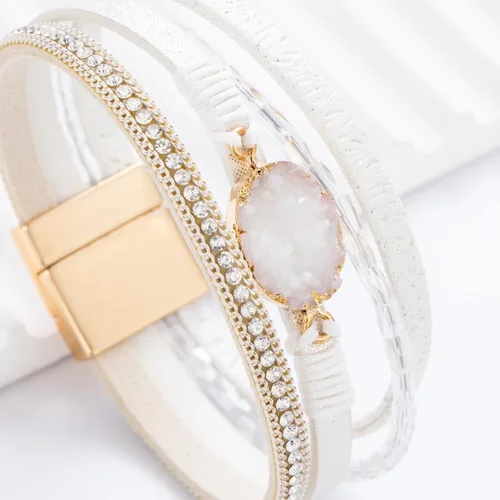 Miniatura 208 de FANCY SHINY - Pulsera de cuero estilo bohemio, pulsera de cuentas de cristal con cierre magnético, regalos de joyería para mujer