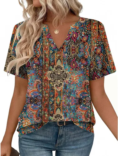 Miniatura 8 de Zeagoo Camisetas de manga corta con cuello en V para mujer, bonitas, elegantes, casuales, para negocios, trabajo, blusa