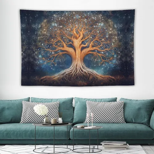 Miniatura 2 de Naykow Tapiz de árbol de la vida con galaxia, espiritual místico, bohemio, naturaleza, grunge, lindo tapiz de árbol para dormitorio, colgante