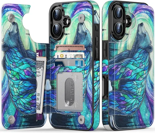 Miniatura 132 de FUNMIKO Funda tipo cartera para iPhone 13 con tarjetero, bloqueo RFID, protección de grado militar y obras de arte impresas con rayos UV, cierre