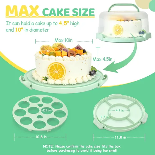 Miniatura 6 de Ohuhu - Porta pasteles con tapa y asa, recipientes para pasteles sin BPA para pasteles de 10 pulgadas con 2 asas, cubierta de plástico con base