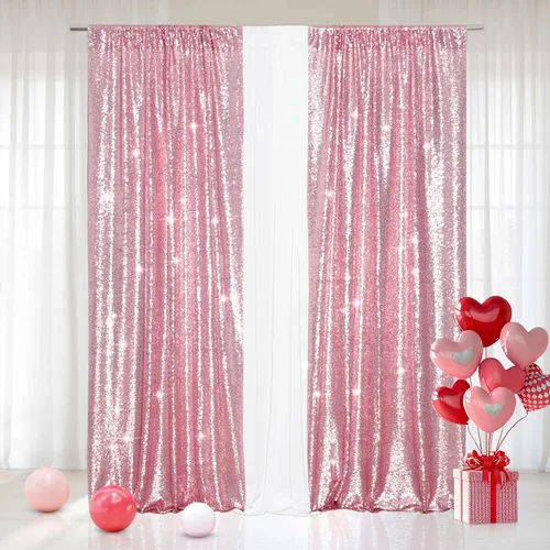 Miniatura 43 de Eternal Beauty Cortinas de fondo de lentejuelas rosadas, 2 paneles de 2 x 8 pies para San Valentín, Navidad, fiesta, cumpleaños, fotografía, boda
