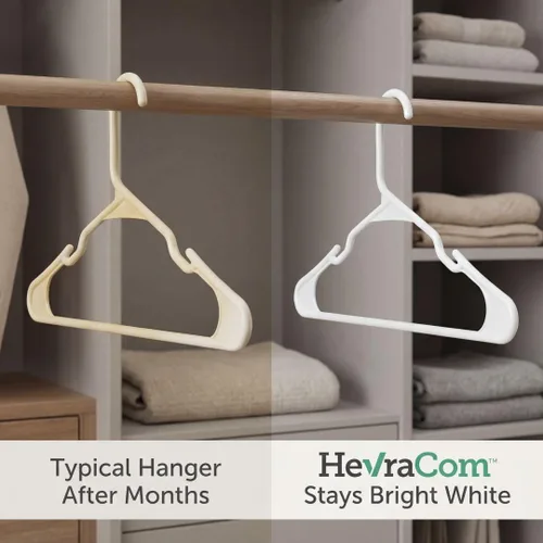 Miniatura 4 de HevraCom Paquete de 50 perchas de plástico color blanco, resistentes y duraderas, antideslizantes, perchas para armario, ahorro de espacio