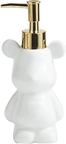 Miniatura 5 de Pequeño dispensador de jabón de baño con bomba, bonito diseño en forma de oso, dispensador de jabón líquido de cerámica (negro)