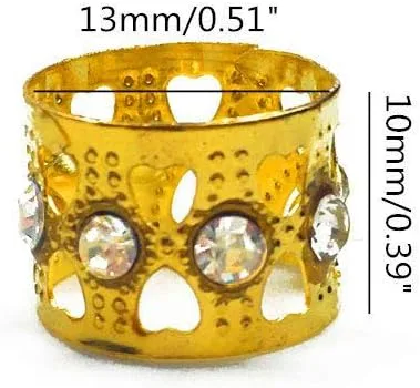 Miniatura 3 de 30 accesorios dorados para el cabello, cuentas de rastas de aluminio con diamantes de imitación con puños ajustables, pinzas de metal