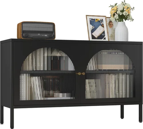 Miniatura 10 de Gabinete de almacenamiento de metal, soporte de TV de 2 puertas, armario decorativo con puertas y estante ajustable, armario de metal, mesita