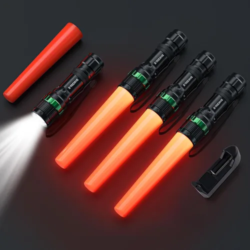 Miniatura 7 de E-riding Paquete de 2 varitas de tráfico recargables, linterna LED de control de tráfico de 11 pulgadas, bastón de seguridad naranja pequeño con 5