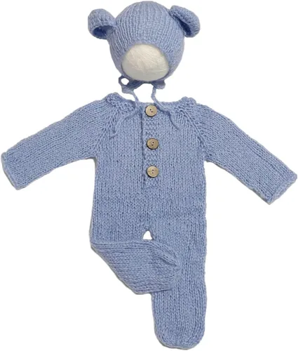 Miniatura 4 de 2 piezas de accesorios de fotografía para recién nacidos, trajes de fotos para niños, sesiones de fotos de bebé, disfraz de niña con sombrero de oso