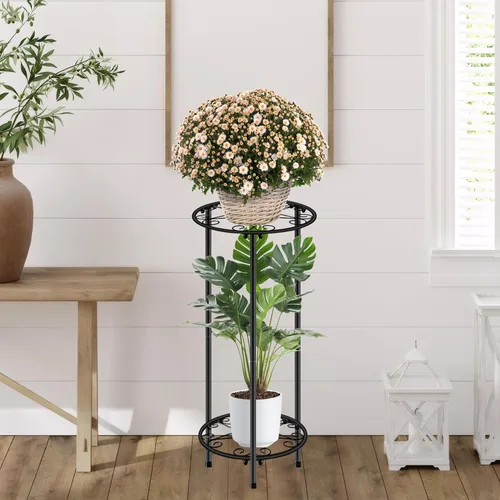 Miniatura 4 de CASIMR - Soporte para plantas para interiores y exteriores, estante de metal inoxidable para flores, 2 niveles de 23.9 pulgadas, soporte alto
