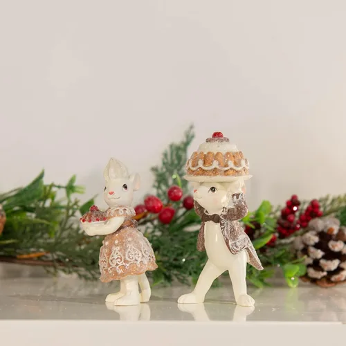 Miniatura 5 de Braxio Juego de 2 figuras de ratón de jengibre para interiores para Navidad, decoración festiva de mesa, adorno de galletas, decoraciones navideñas