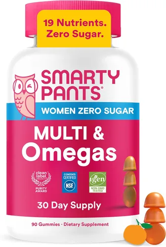 SmartyPants Gomitas multivitamínicas Zero Sugar para mujeres: biotina, metilfolato, omega 3 (ALA), vitamina D3, C, vitamina B12, B6, A, K, zinc,