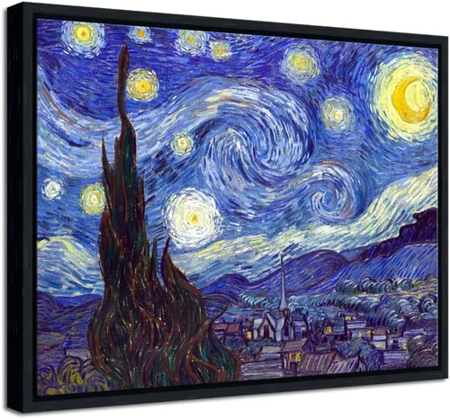 Miniatura 11 de Pyradecor Van Gogh - Lienzo decorativo de pared con diseño de noche estrellada, reproducción clásica de pintura al óleo impresionista, envuelto