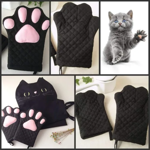 Miniatura 7 de Guantes para Horno, Diseño de Gato, Guantes de Cocina Resistentes al Calor con Forro de Algodón Acolchado - Guantes Portaollas Resistentes al Calor