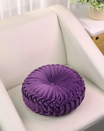 Miniatura 3 de HLOVME Cojín Decorativo para Sofá Redondo de Calabaza 3D de Terciopelo para Sofá Cama Silla Suelo 15"X15", Morado