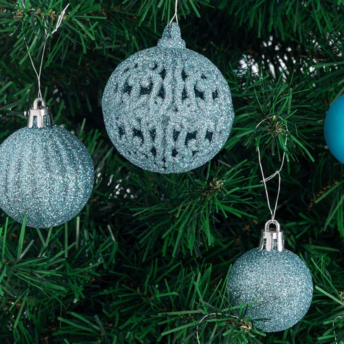 Miniatura 3 de Ogrmar Juego de adornos de bola de árbol de Navidad de 119 quilates, formas y tamaños surtidos, decoración colgante inastillable con paquete de Azul
