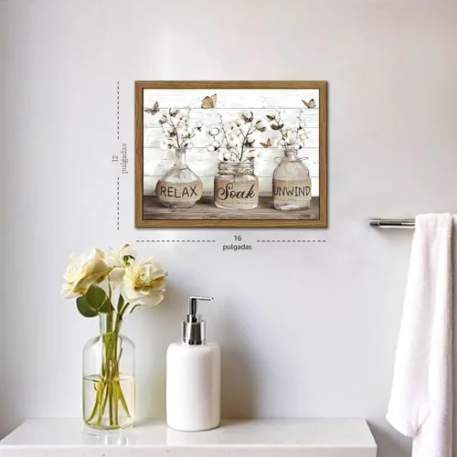 Miniatura 4 de Decoración de Pared de Baño de Granja, Lienzo de Algodón Rústico Enmarcado, Pintura de Decoración de Pared, Carteles Modernos de Arte de País