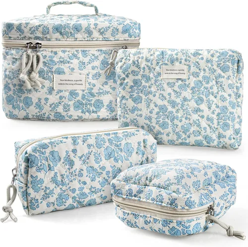 Miniatura 8 de NATINSA Linda bolsa de maquillaje para mujeres (2 piezas), bolsas de cosméticos de viaje, bolsa organizadora de aseo acolchada coqueta con flores