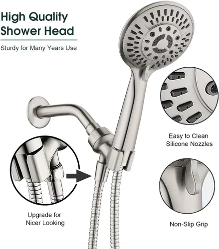 Miniatura 3 de BRIGHT SHOWERS Juego de cabezal de ducha de mano con 9 ajustes de pulverización con filtro de ducha de alto rendimiento para agua dura, níquel