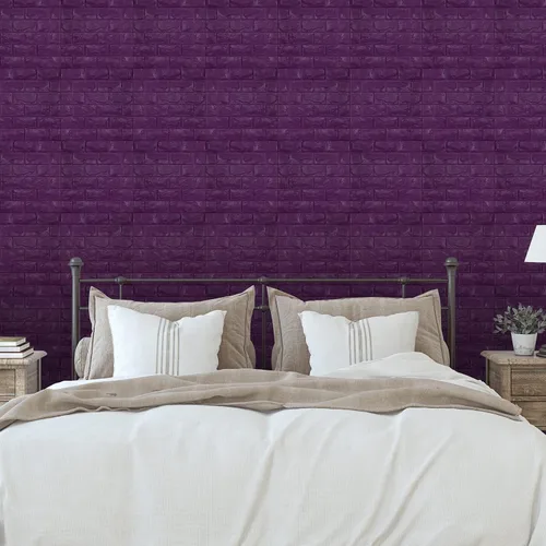 Miniatura 4 de 11 piezas de paneles de pared 3D de ladrillo falso adhesivo de espuma morada, papel tapiz de ladrillo autoadhesivo, paneles de pared de piedra falsa